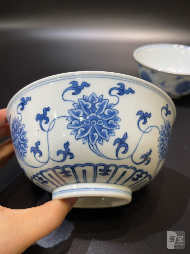 清道光 青花缠枝莲纹碗一对 - 图3